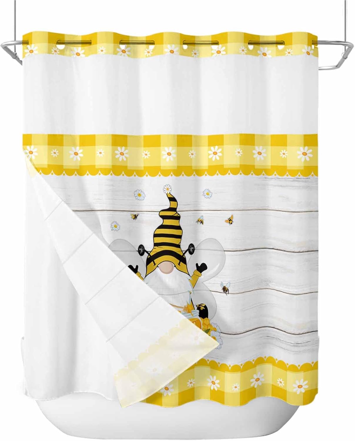 TocaHome Bee Gnomes Daisy Shower Curtain Set with Snap Liner
