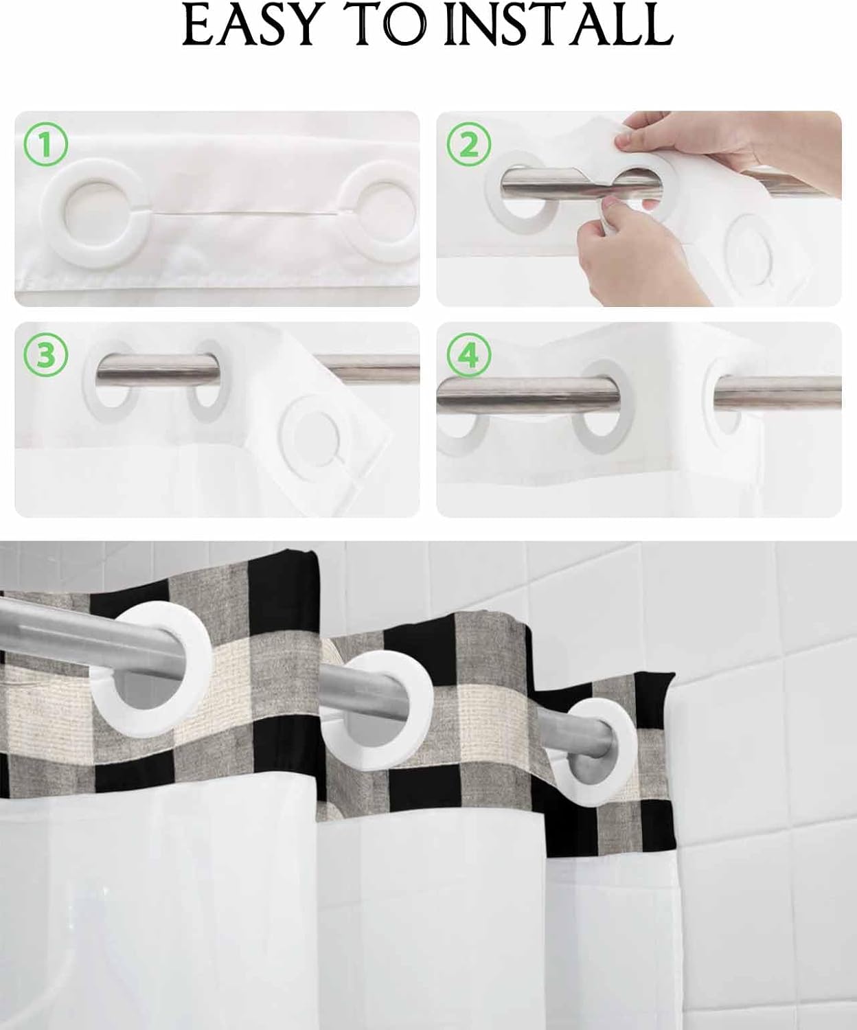 No Hook Cloth Fabric Shower Curtain Set