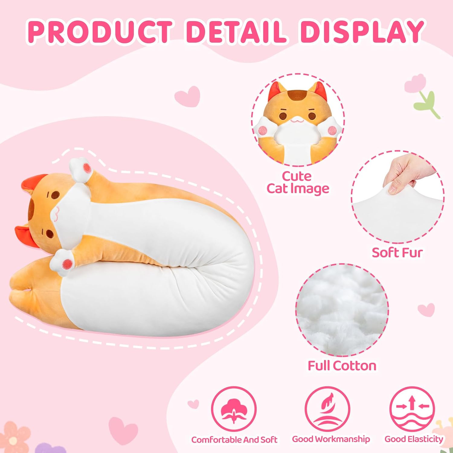 Caaaat Long Cat Plush Body Pillow 36 Huggable Cat Pillow for Kids