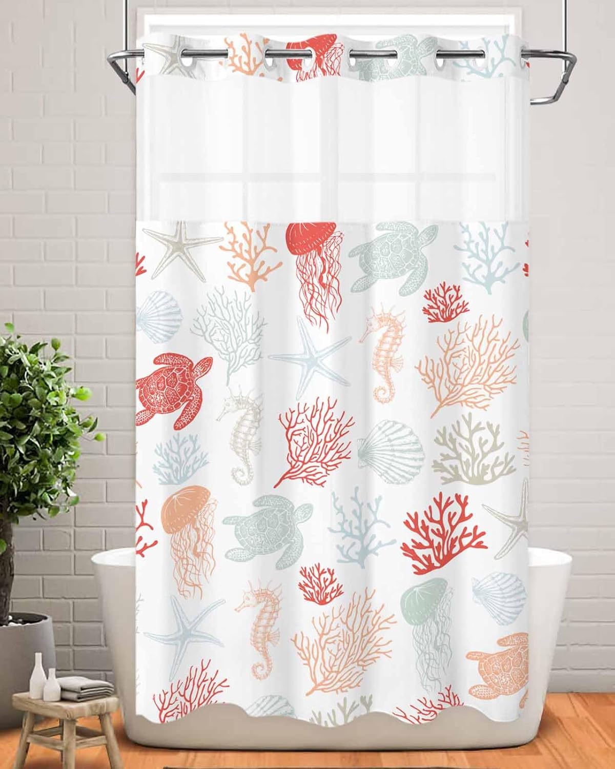 Waterproof Summer Shower Curtain with Snap-On Liner 54x78 inch