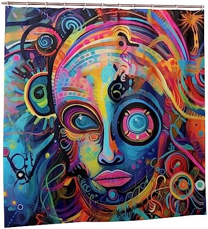 Abstract Girl Shower Curtain Set with 12 Hooks 72x72in