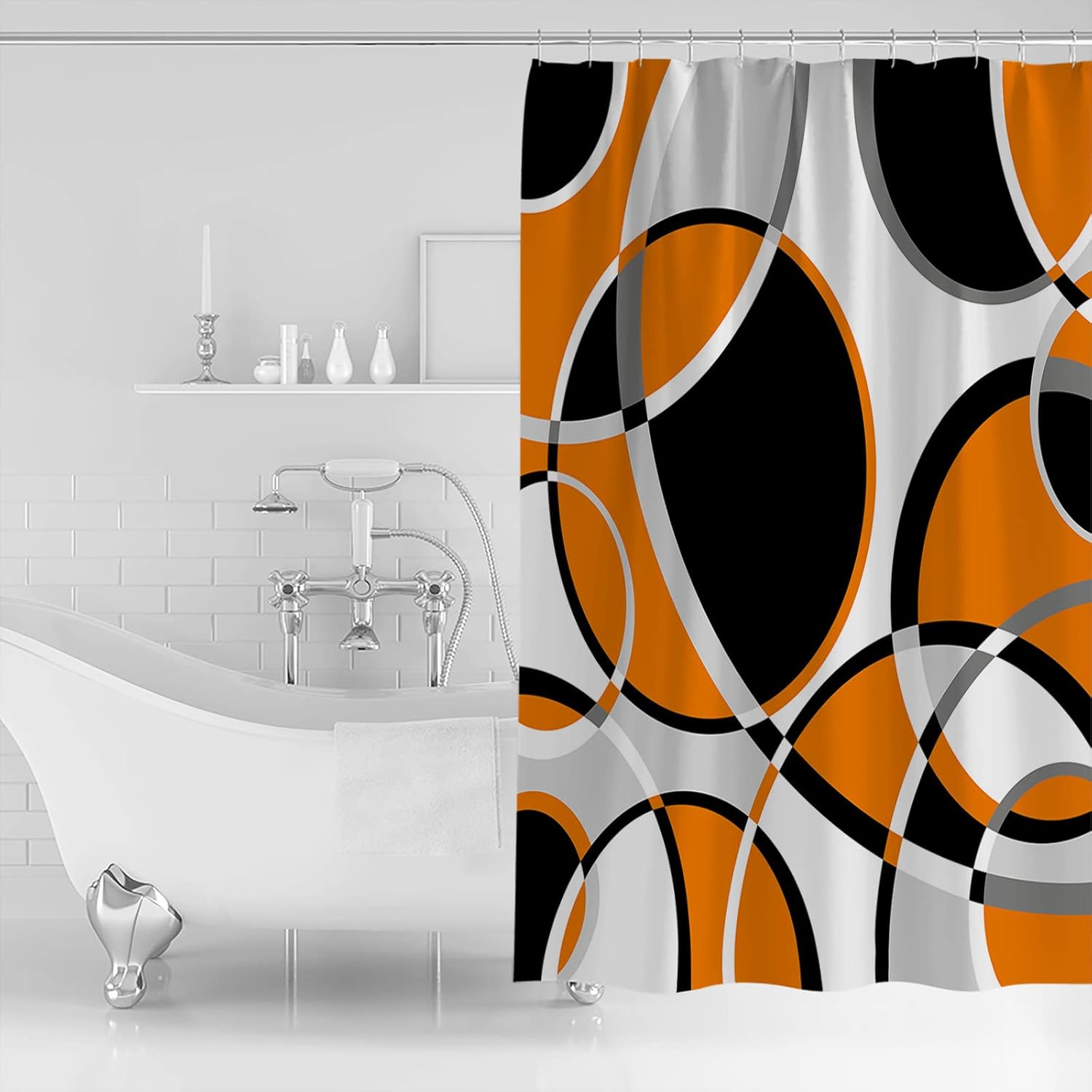 Waterproof Shower Curtain with Abstract Geometric Stripes 72x84 inch