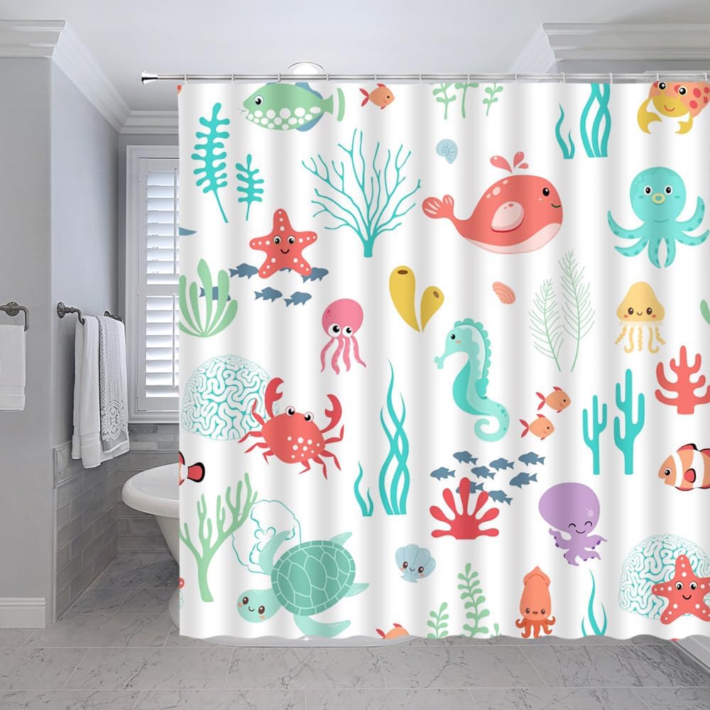 Cartoon Sea Animal Shower Curtain Set