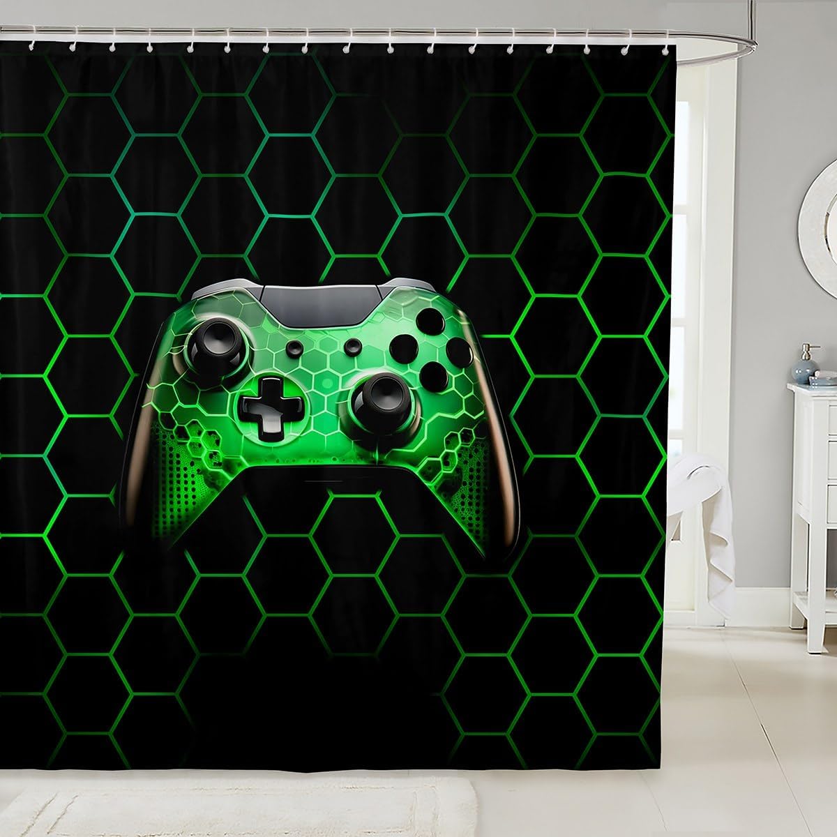 Stylish Geometric Honeycomb Gamepad - High-Quality Waterproof Bathroom Curtains