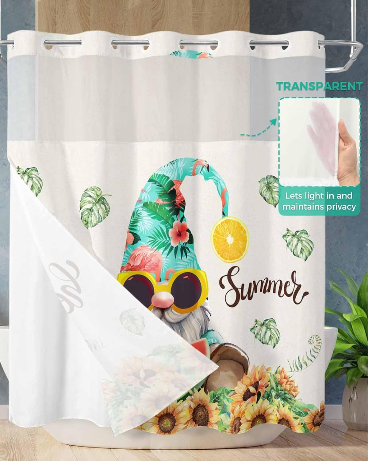 TocaHome Summer Gnome Sunflower Bath Shower curtain set