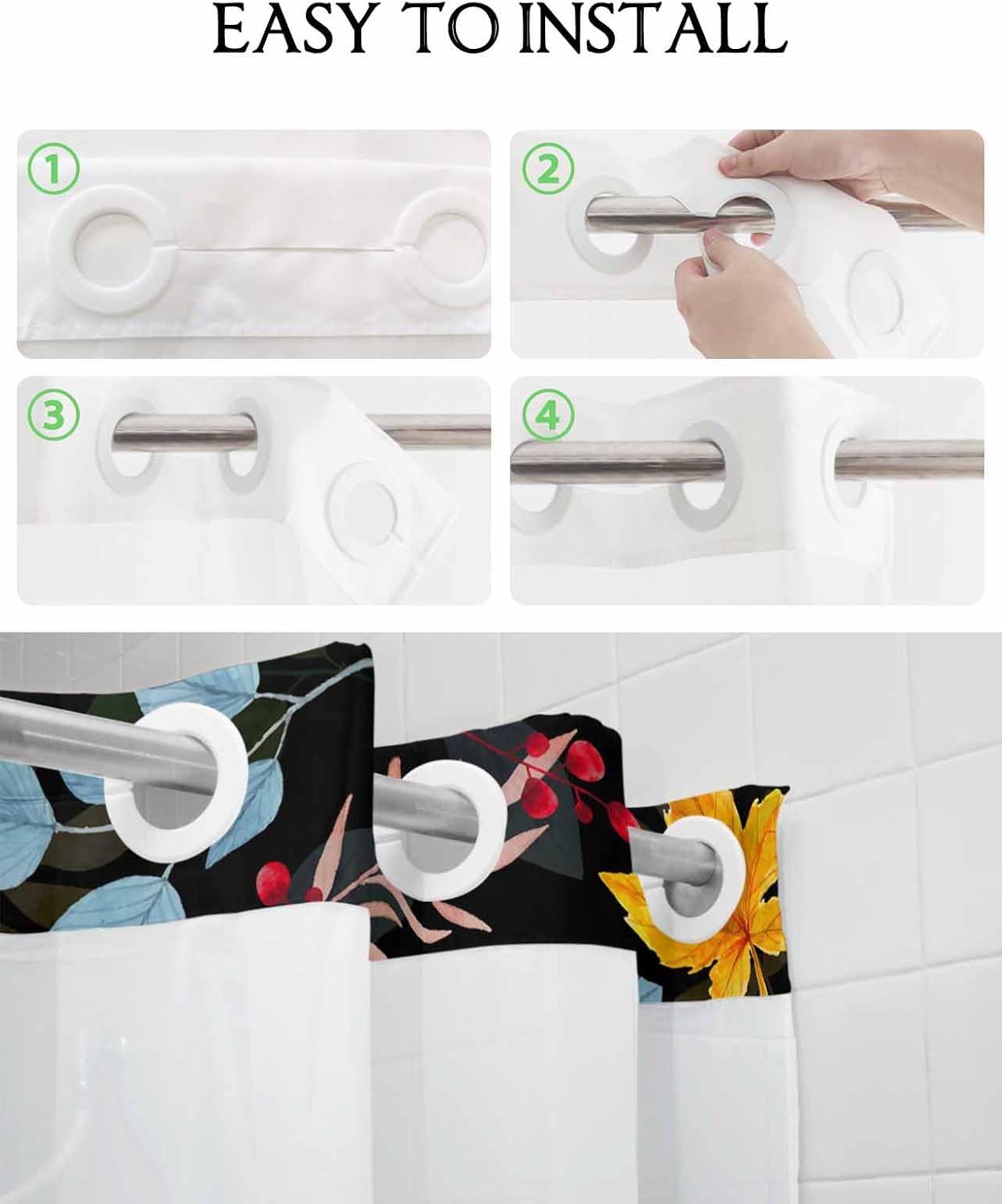 No Hook Virus-Resistant Bath Curtain 60x72 with See Through Top Window