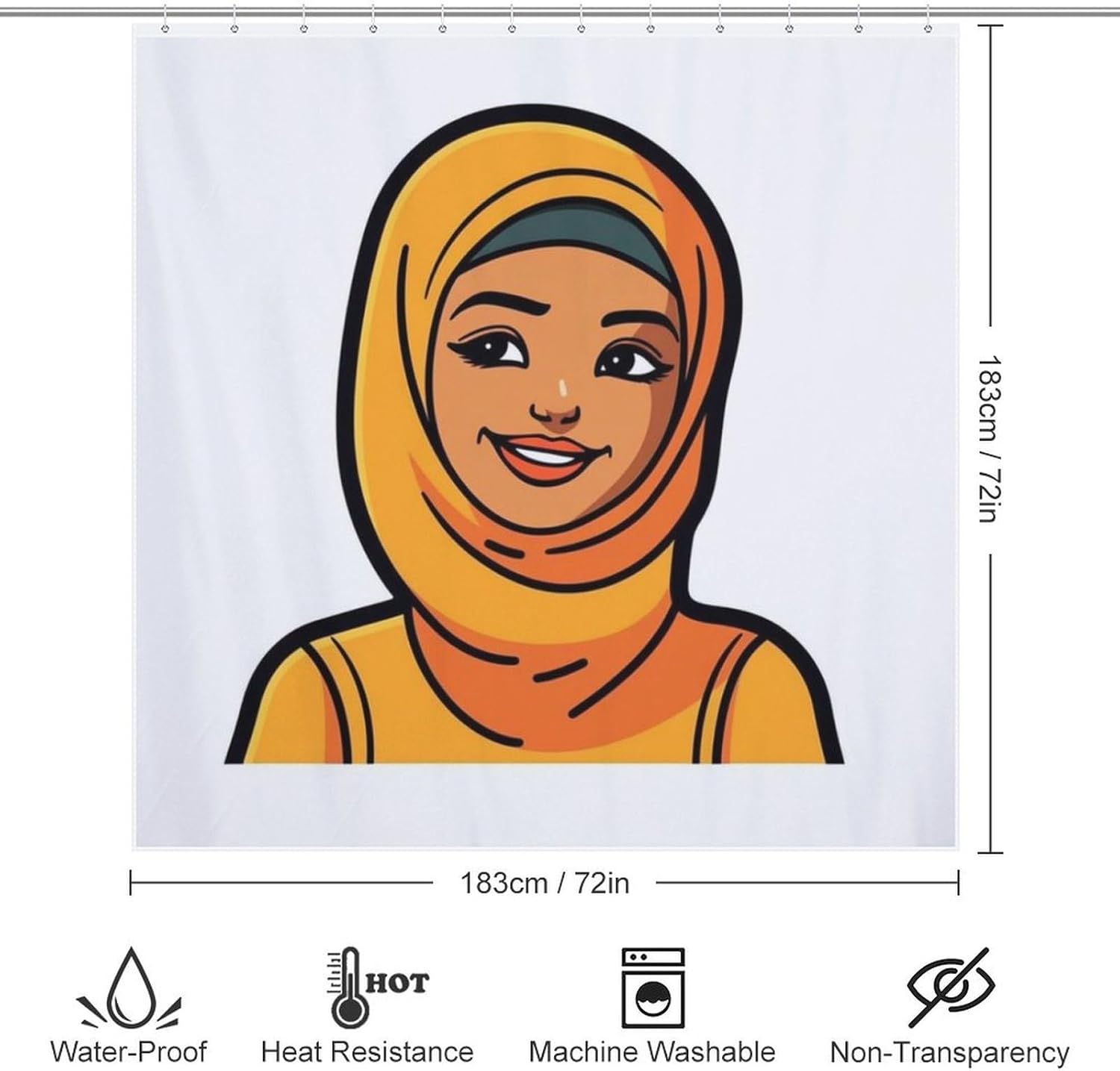 Daily Bohposes - Minimalistic fun cartoon girl shower curtain with 12 Hooks