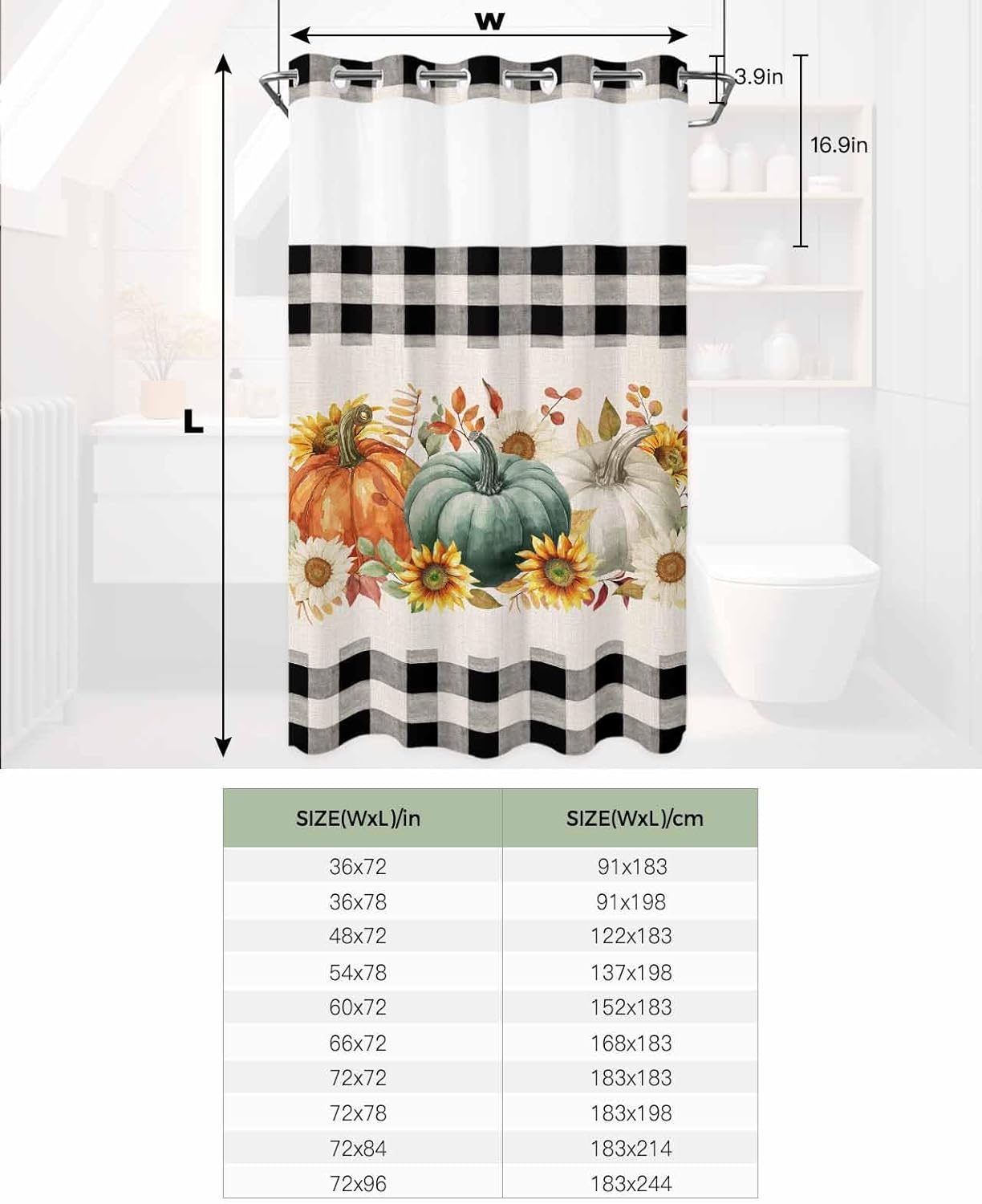 No Hook Cloth Fabric Shower Curtain Set