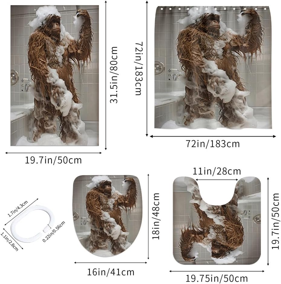 FortunateFrog 4PCS Bigfoot Animal Fun Bathroom Showers with 12 Hooks