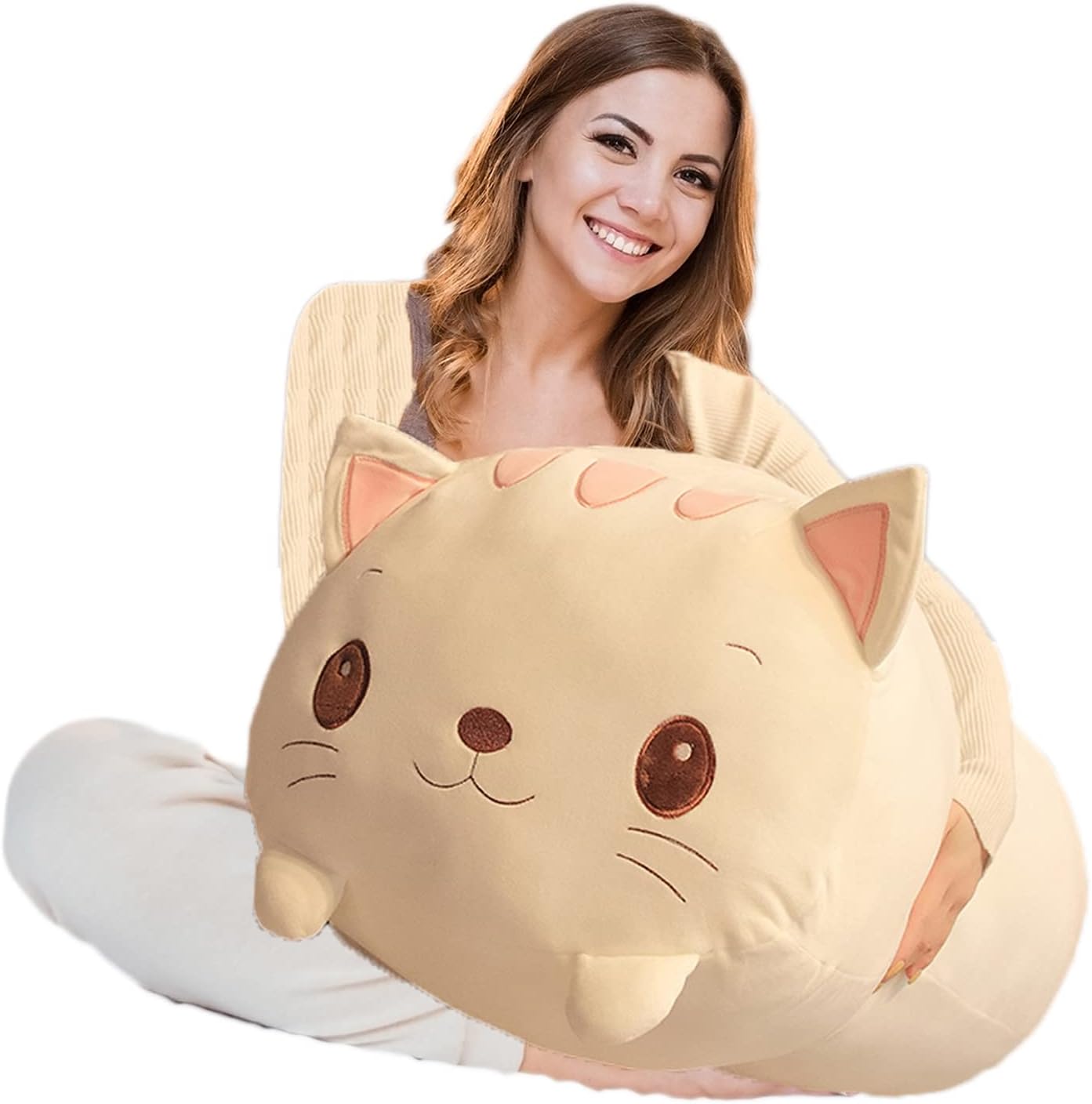 Soft White Cat Plush Pillow 335 Inch Cylindrical Stuffed Animal Toy