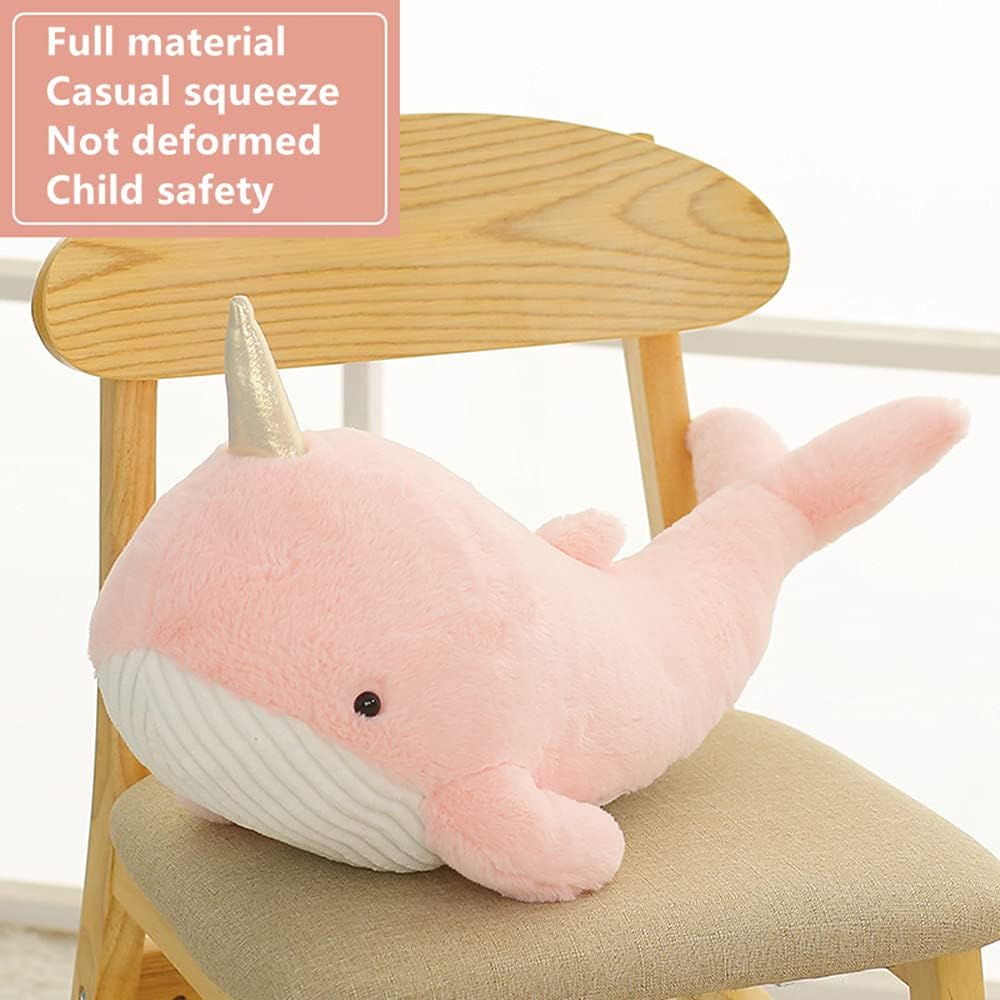 Tezituor 24 Inch Pink Narwhal Plush Pillow