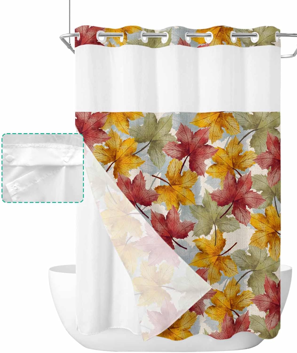 Fall Colorful No Hook Shower curtain Set