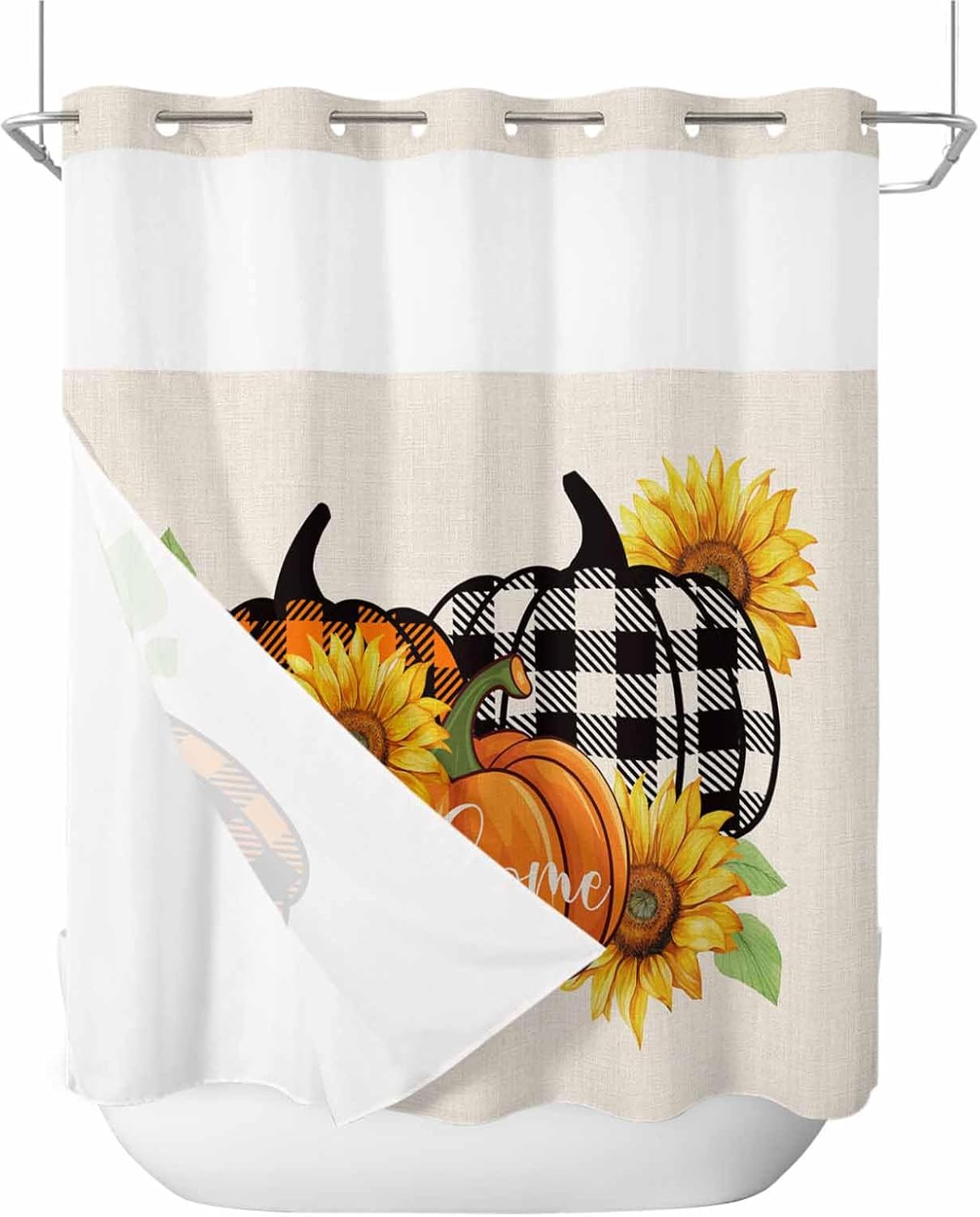 Fall Orange Pumpkin Shower Curtain Set No Hook Design Soft Durable