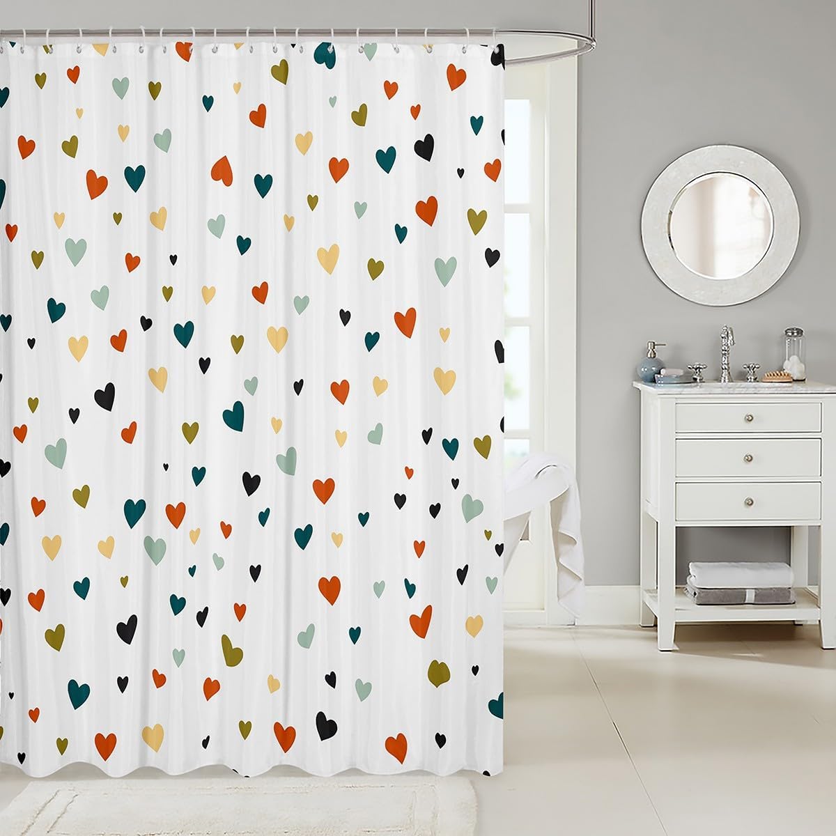 Feelyou Heart Bath Curtain 72x72 Kawaii Design