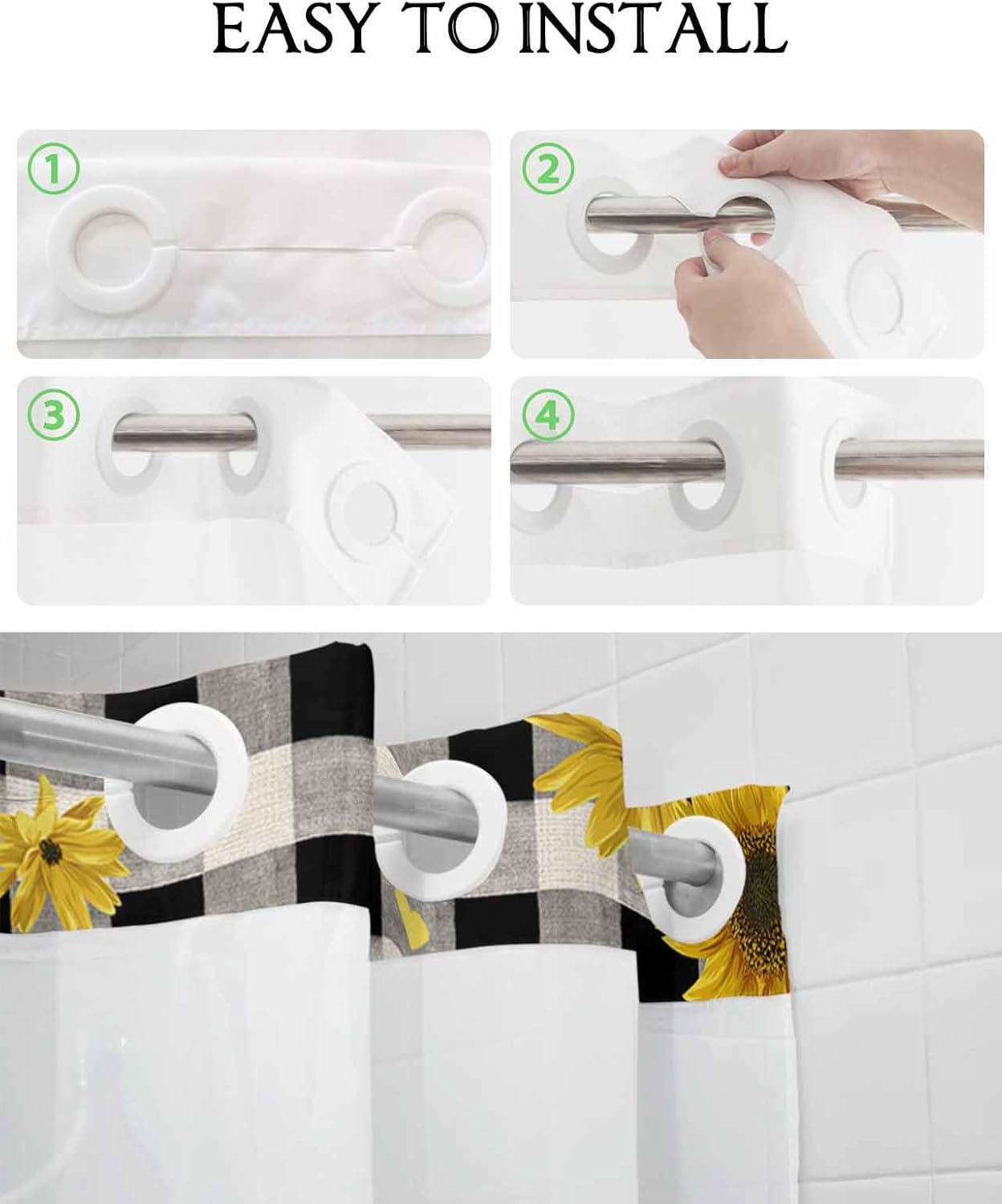 TocaHome No Hook Cloth Fabric Shower Curtain with Snap in Liner