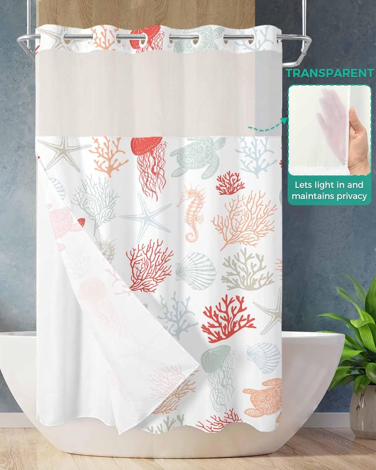 Waterproof Summer Shower Curtain with Snap-On Liner 54x78 inch