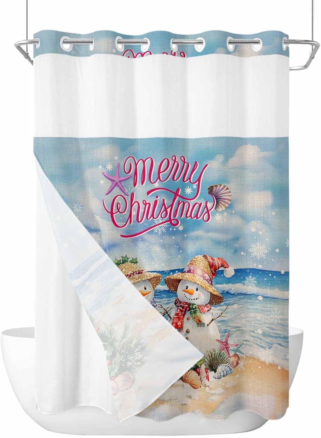 Bath Time Bliss No-hook Waterproof See-Through Shower Curtain