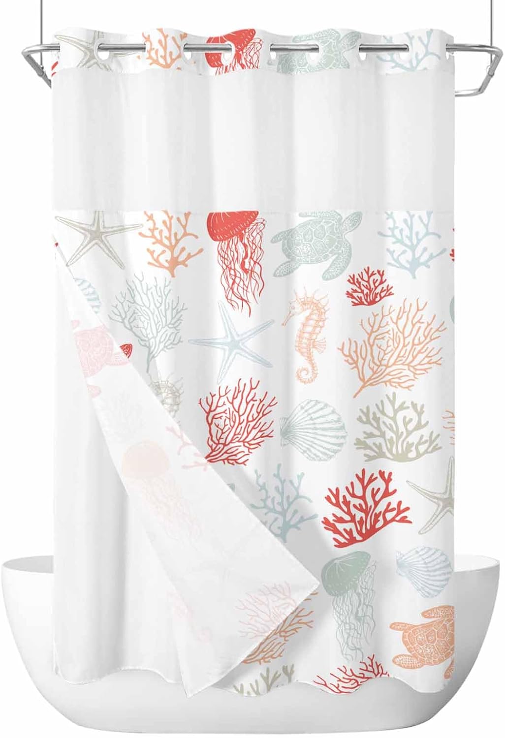 Waterproof Summer Shower Curtain with Snap-On Liner 54x78 inch