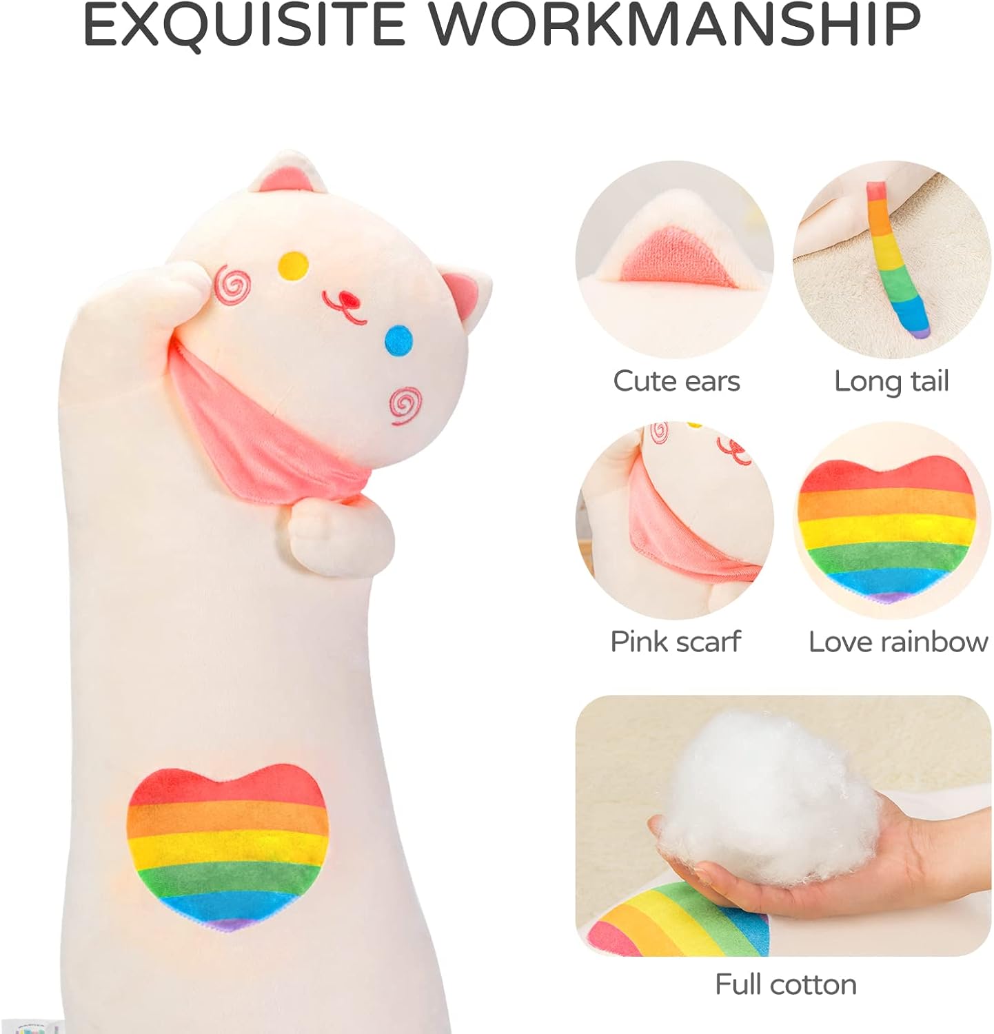 Rainbow Cat Plush Pillow Soft Ergonomic Perfect for Relaxation