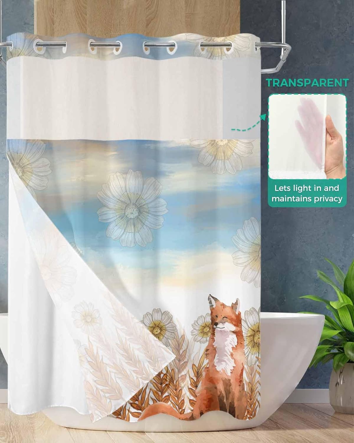 No Hook Shower Curtain Set with See-Through Window