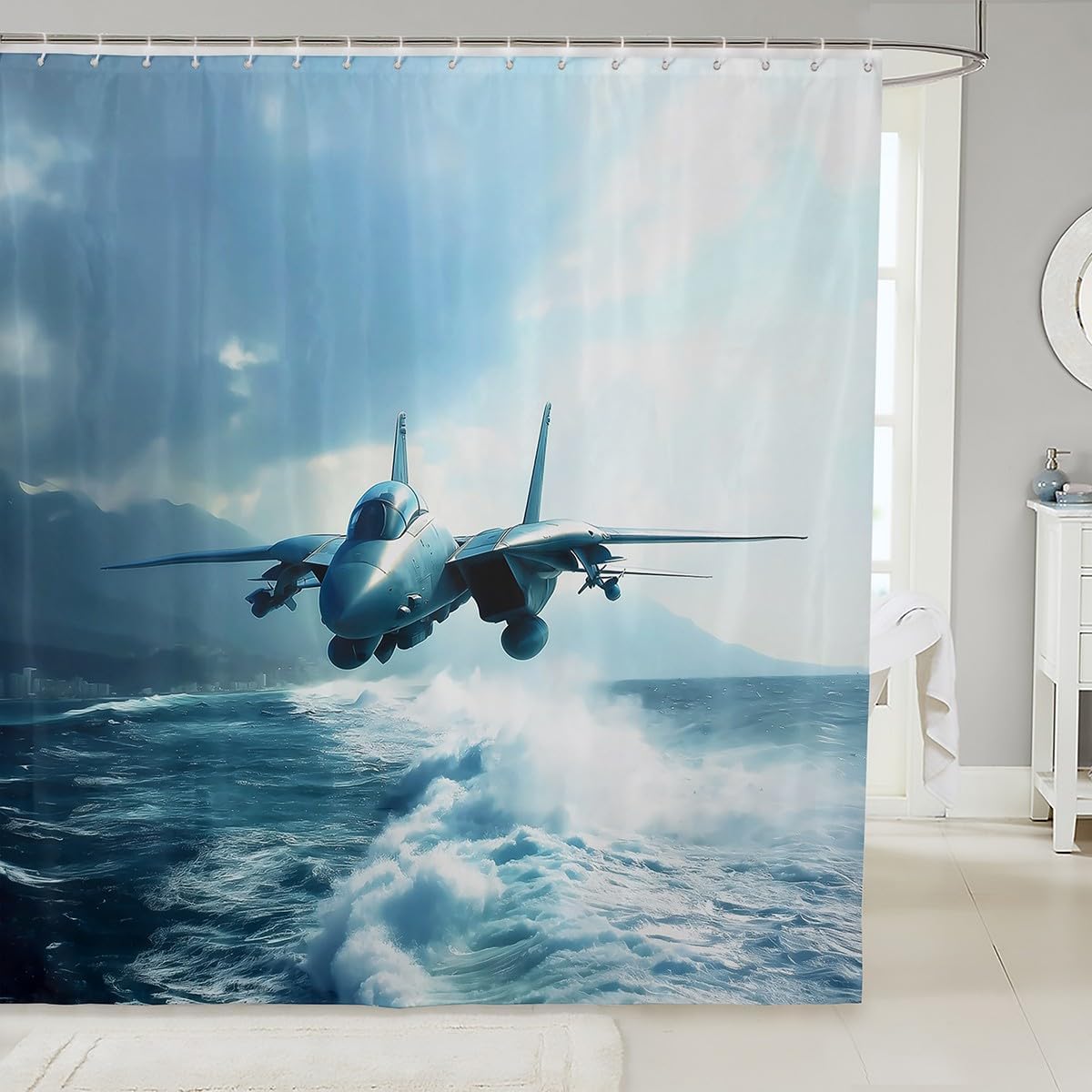 Sturdy Flight-Themed Bath Curtains