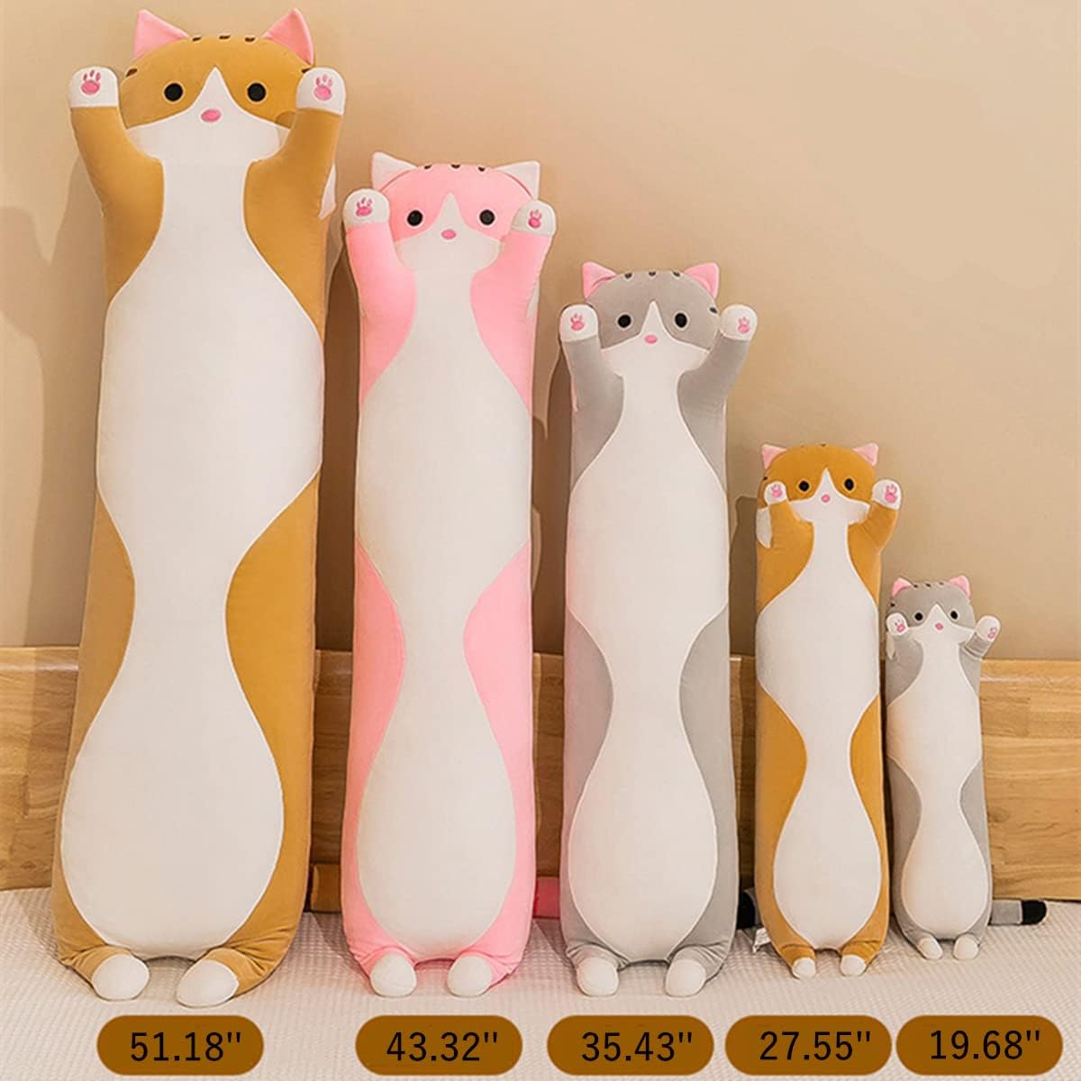 Long Gray Cat Plush Pillow for Sleep Cuddle and Relaxation