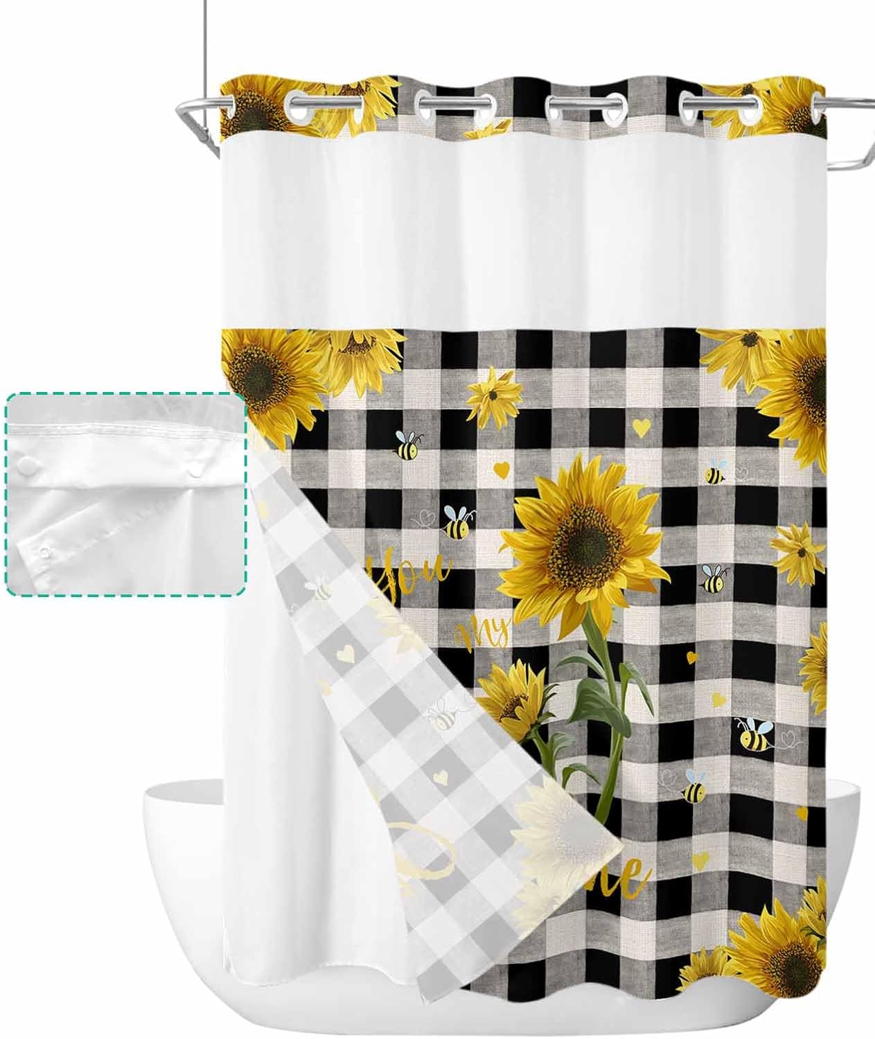 TocaHome No Hook Cloth Fabric Shower Curtain with Snap in Liner