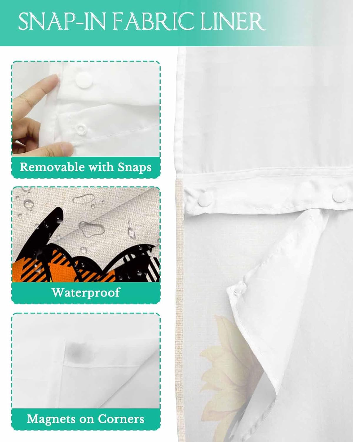 Fall Orange Pumpkin Shower Curtain Set No Hook Design Soft Durable