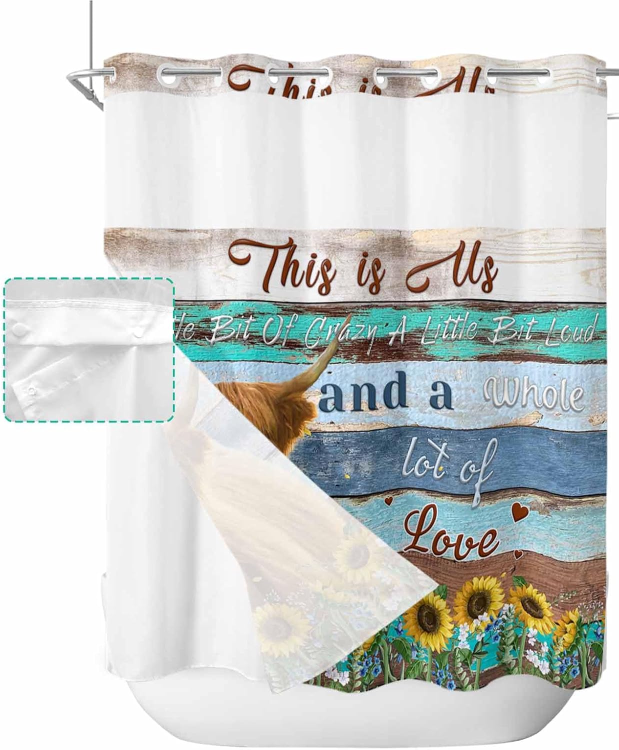 Stylish Farmhouse Shower Curtain Rustic 72x78 Water Resistant No Hook