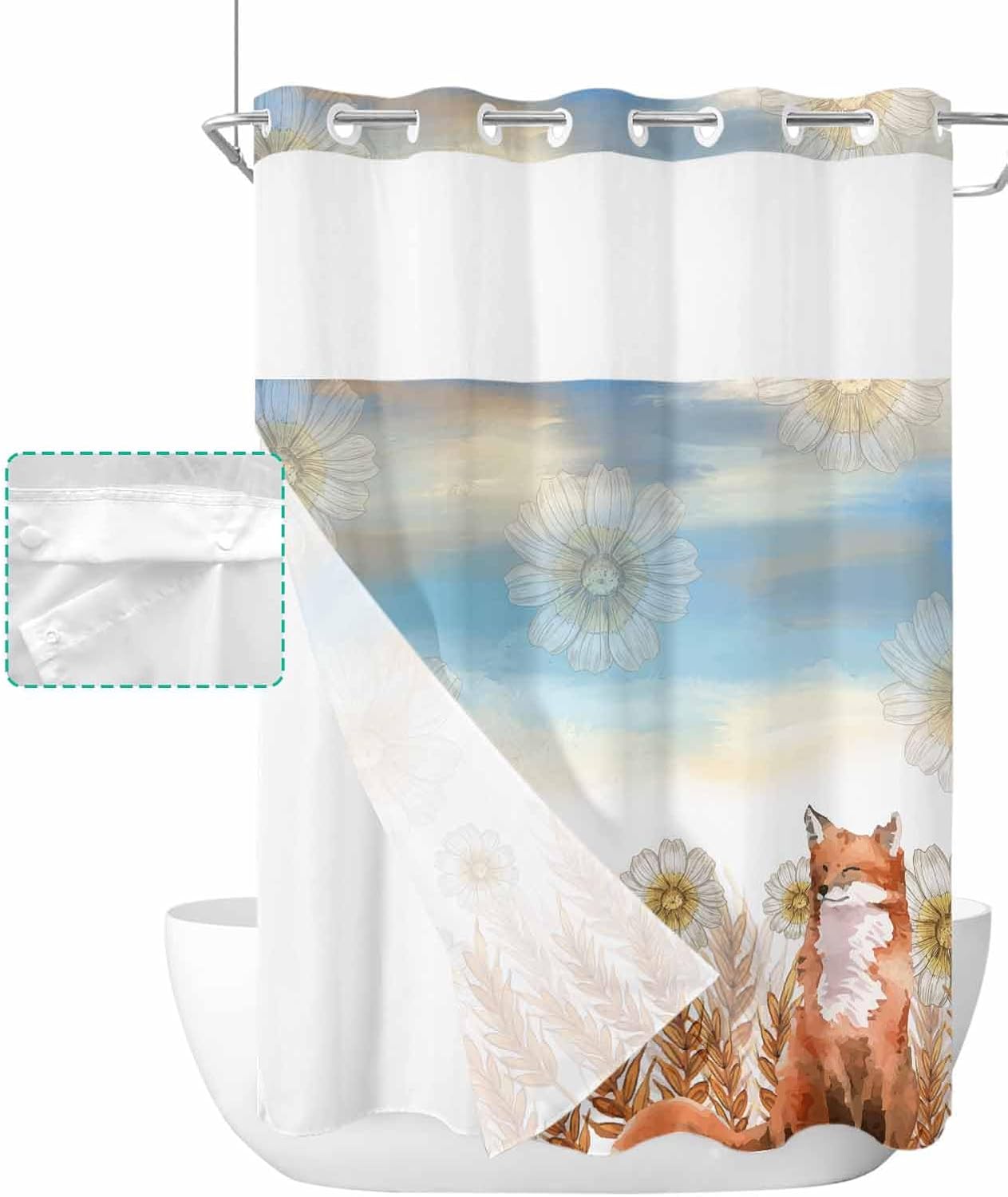 No Hook Shower Curtain Set with See-Through Window