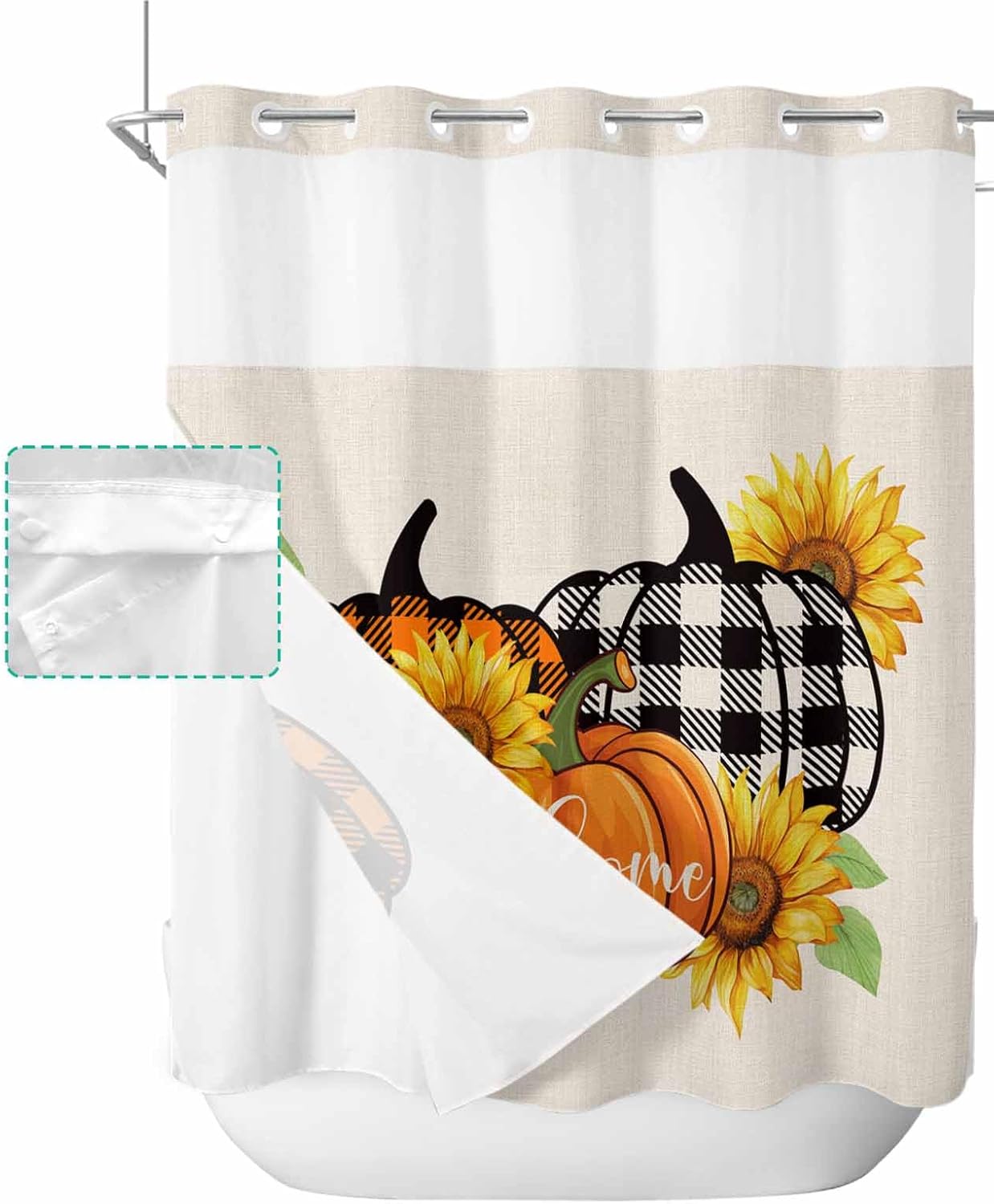 Fall Orange Pumpkin Shower Curtain Set No Hook Design Soft Durable