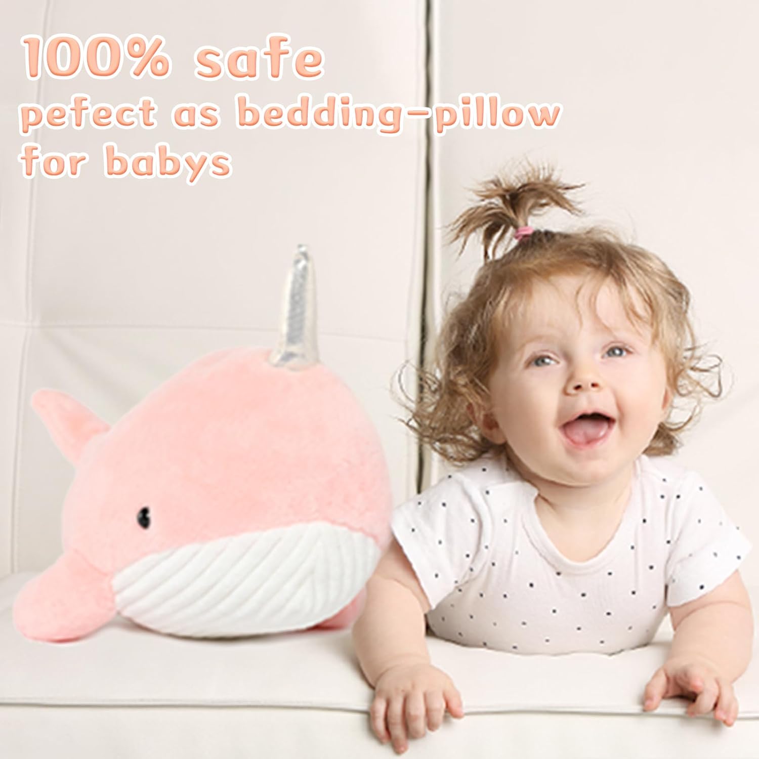 Tezituor 24 Inch Pink Narwhal Plush Pillow