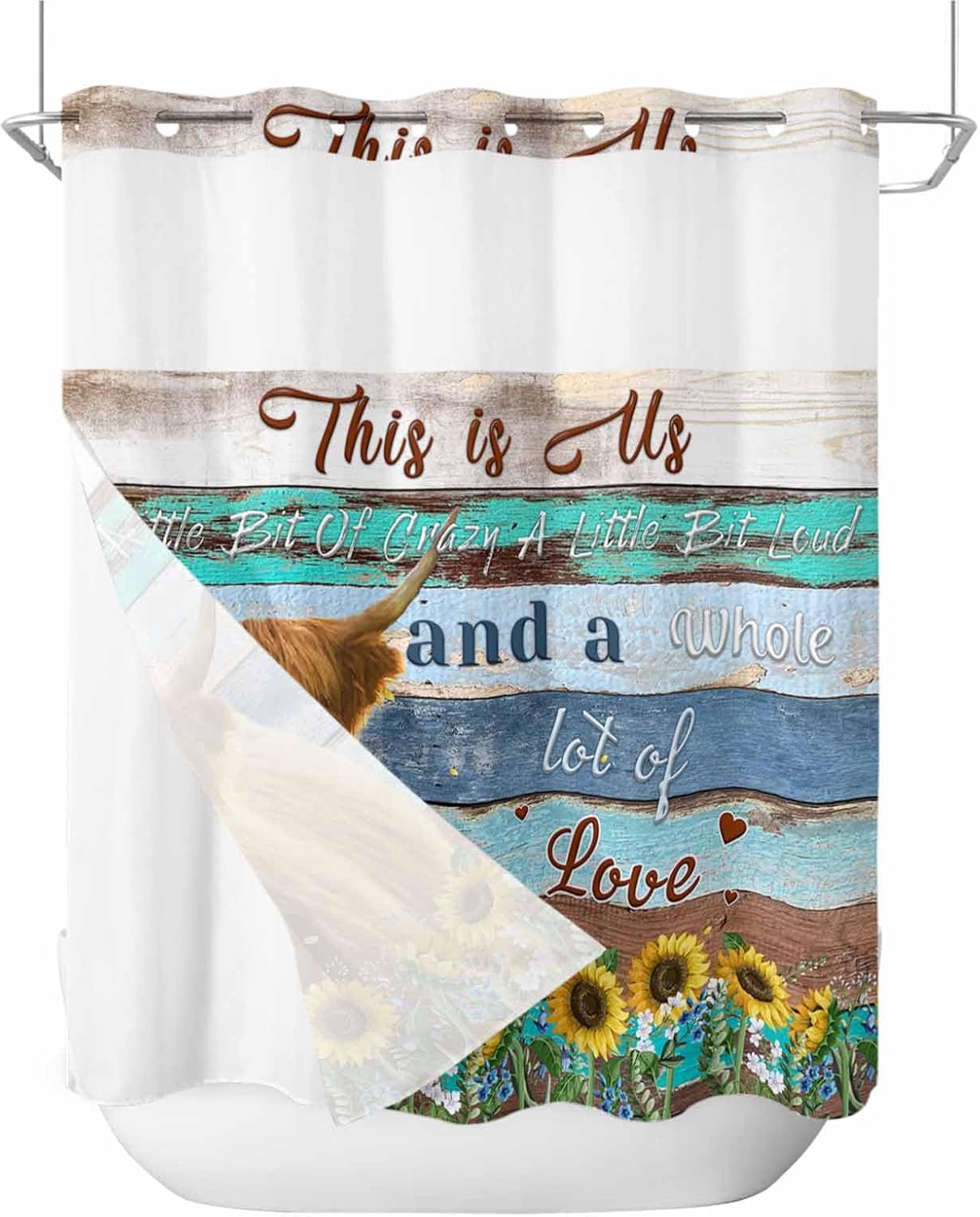 Stylish Farmhouse Shower Curtain Rustic 72x78 Water Resistant No Hook