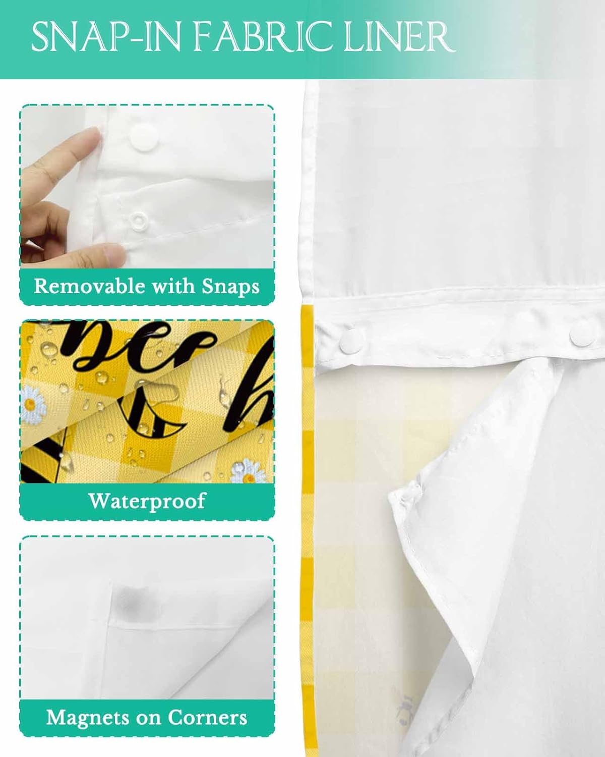 TocaHome No Hook Shower Curtain with Snap Liner Set