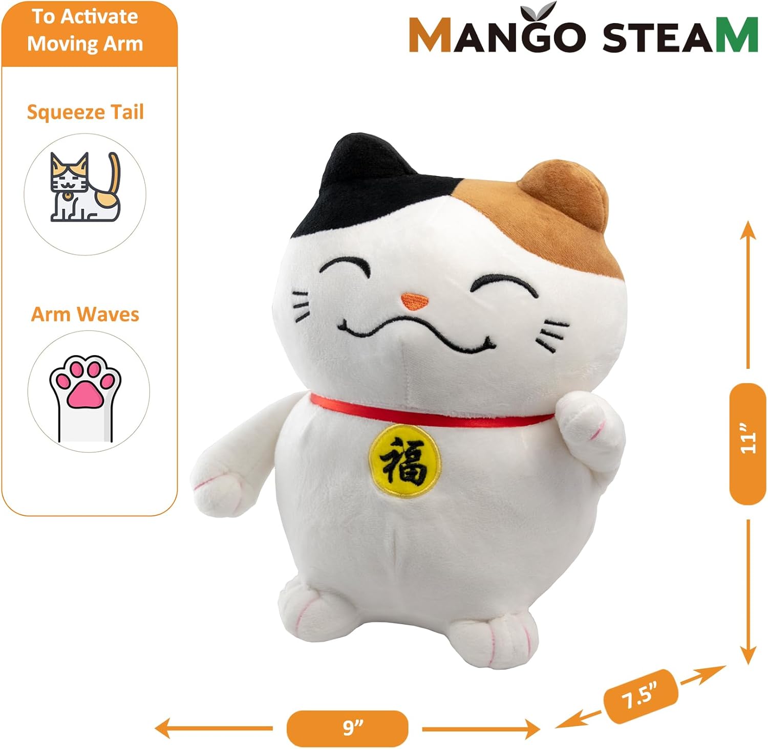 PrivateKeyed Kawaii Lucky Cat Plush with Waving Arm Ultra-Soft and Hypoallergenic