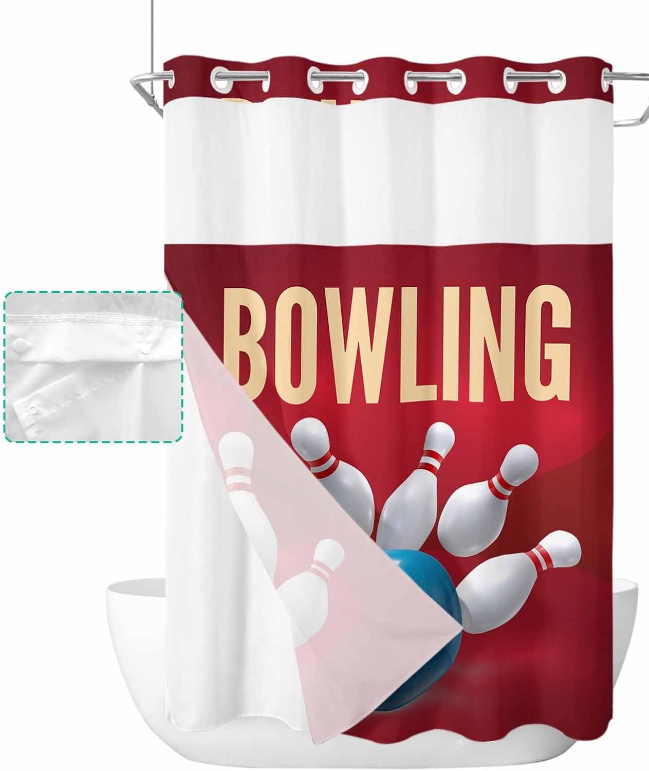 TocaHome Sports Theme Shower Curtain with Snap Liner 48x72 Inches
