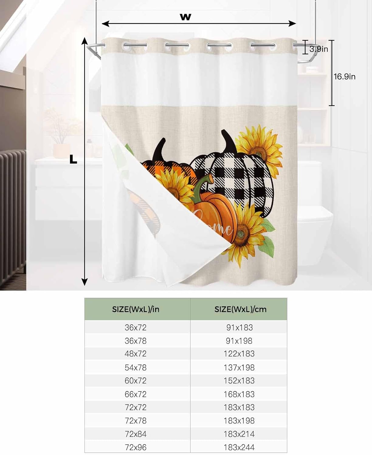 Fall Orange Pumpkin Shower Curtain Set No Hook Design Soft Durable