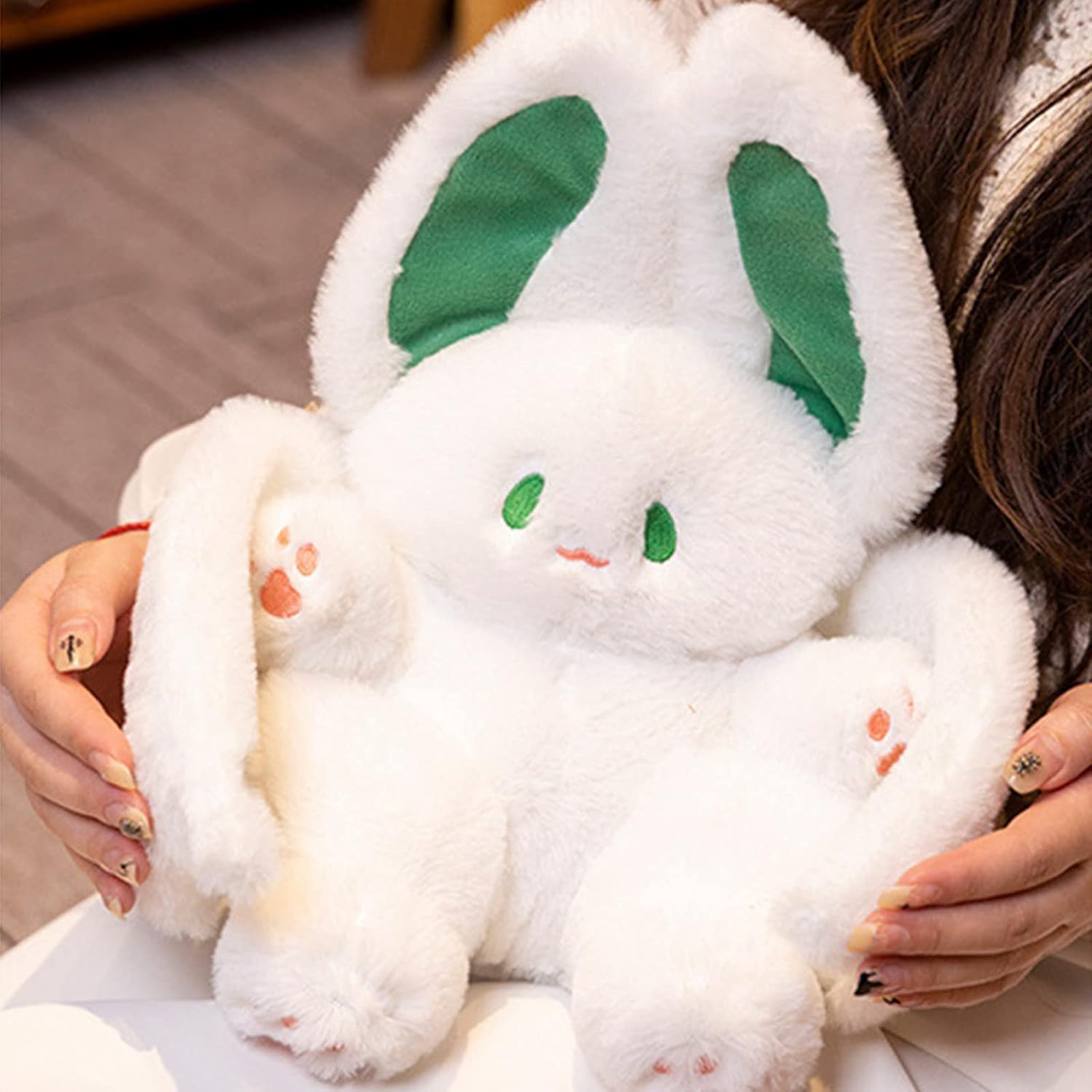 Peach Cat Cute Bat Bunny Stuffed Animal Pillow for Kids White