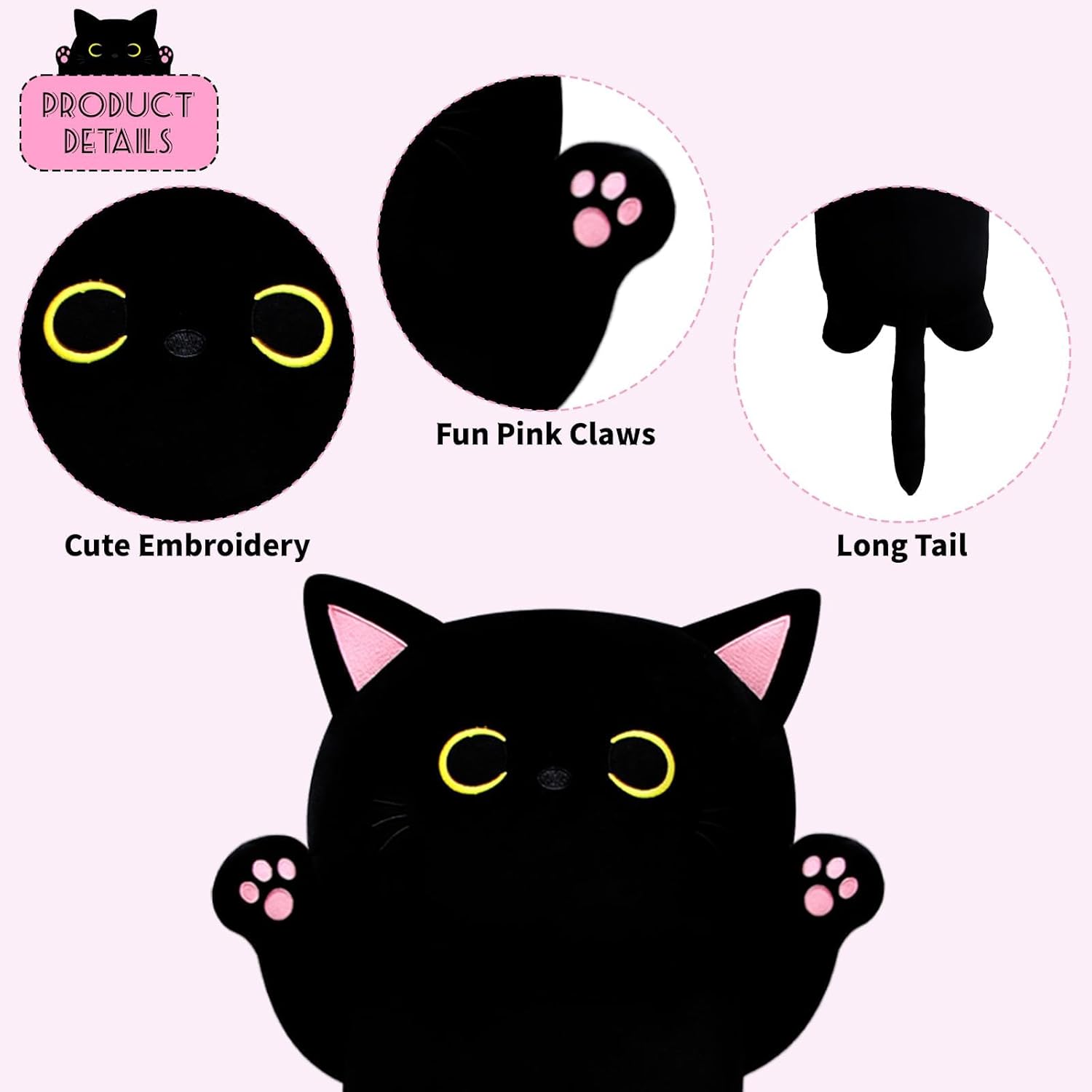 Cute Black Cat Plush Pillow for Parties and Homes