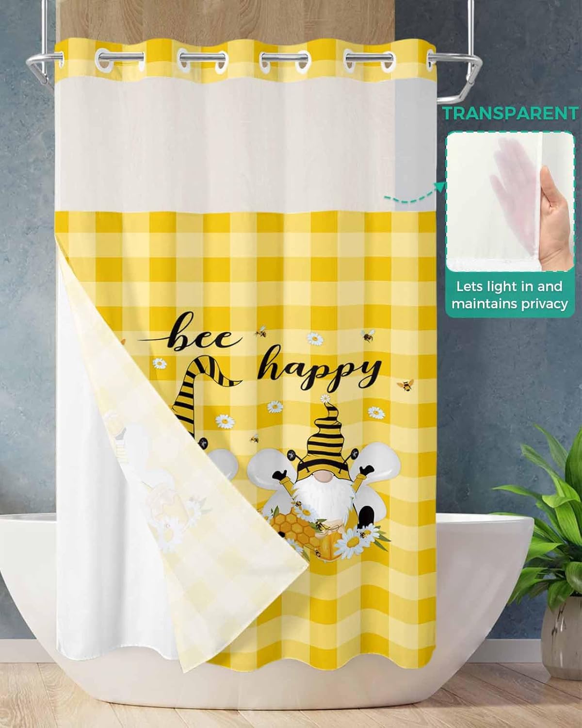 TocaHome No Hook Shower Curtain with Snap Liner Set