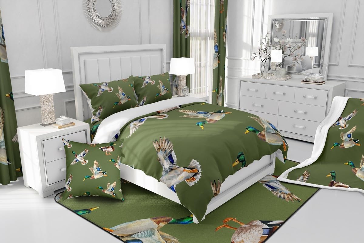 Jejeloiu Cute Mallard Duck Shower Curtain Set 72x84