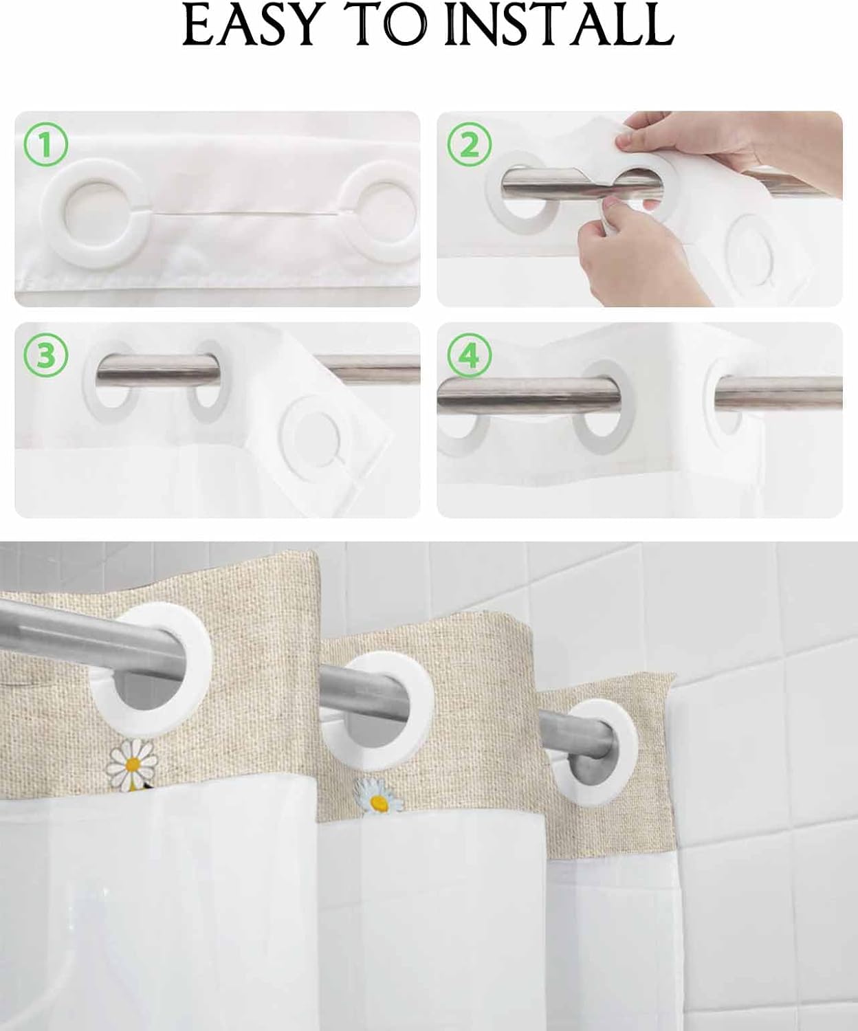 TocaHome No Hook Cloth Shower Curtain with Snap Liner Set