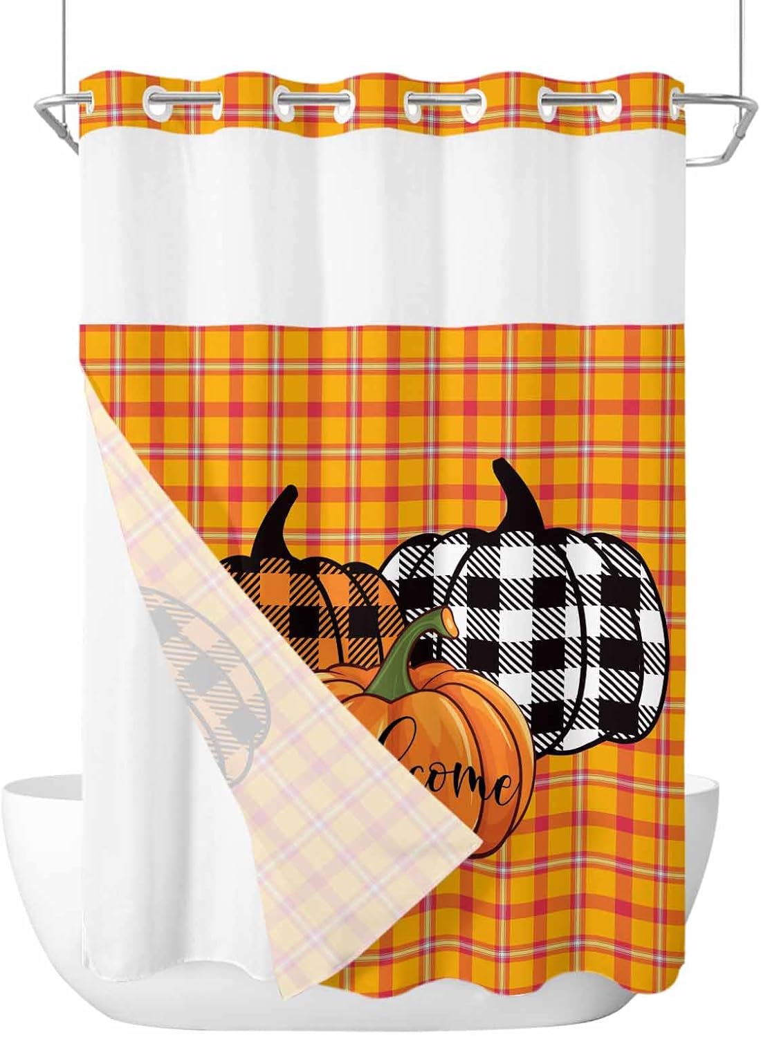 fall pumpkin no hook bath shower curtain set - soft 48x72 botanical design