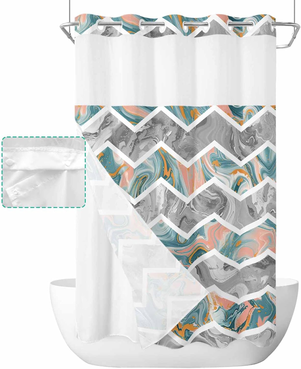 Stunning No-Hook Shower Curtain with See-Through Top for Bathrooms