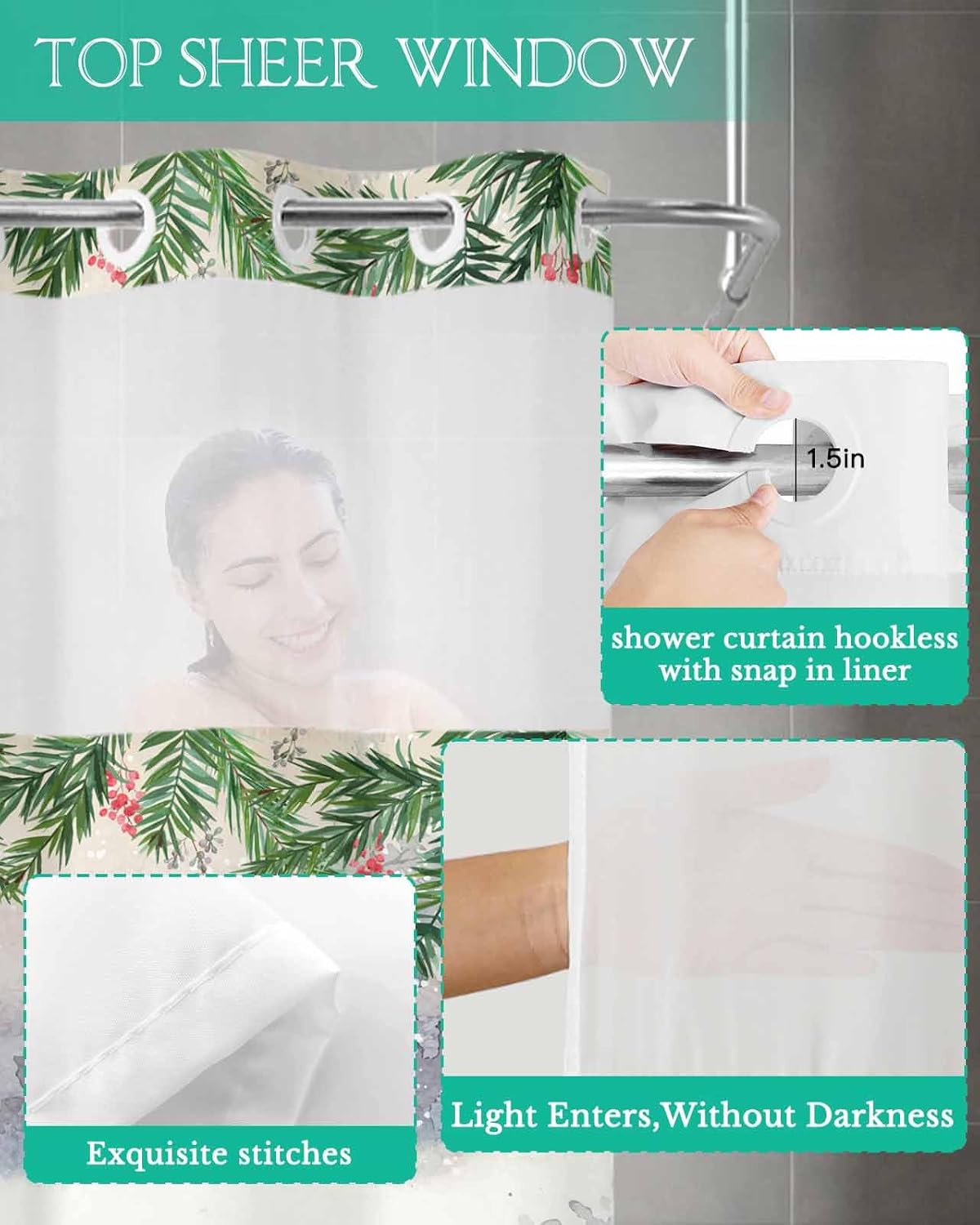 Winter Xmas Berry Birds Snowman Bath Curtain Set