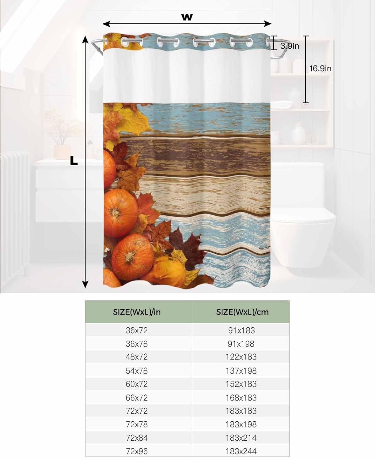 TocaHome No Hook Shower Curtain with Snap Liner 48x72