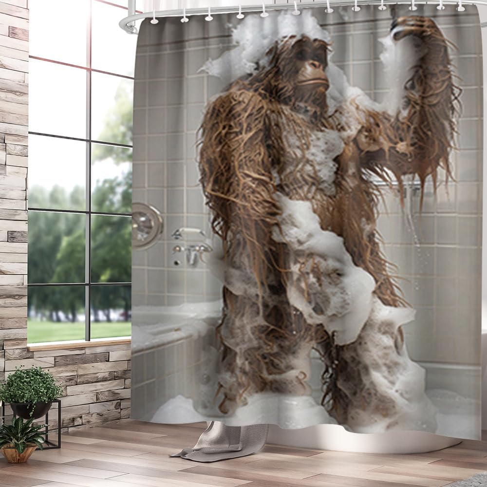 Bigfoot Retro Animal Bathroom Shower Curt Set