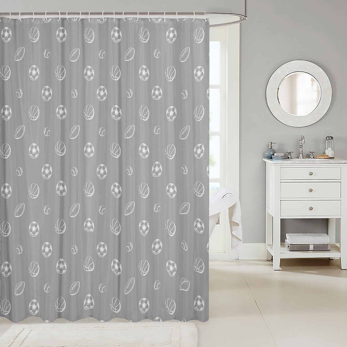 Feelyou Football Shower Curtain Set Grey 72x72