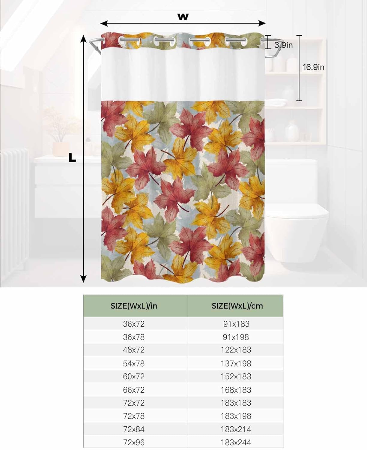 Fall Colorful No Hook Shower curtain Set