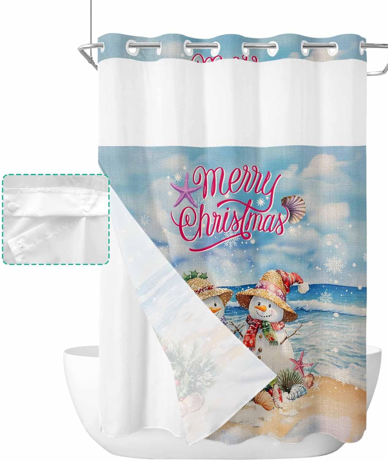 Bath Time Bliss No-hook Waterproof See-Through Shower Curtain